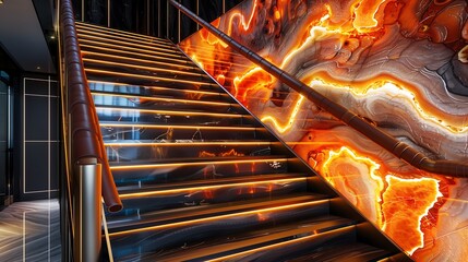 Wall Mural - luxe stairs with leather-wrapped handrails and a dynamic led wall art