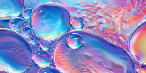 Wall Mural - Colorful Iridescent Liquid Bubbles Glowing in Abstract Fluid Background Close-up