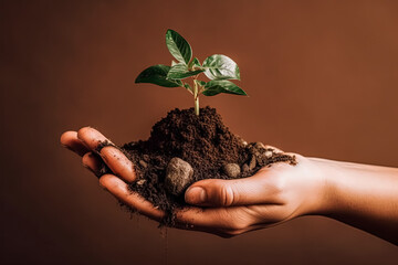 A person is holding a small plant in their hand.