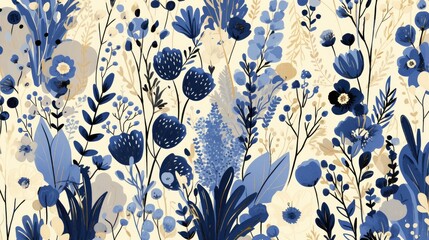 Wall Mural - delicate springtime florals featuring doodle style patterns with charming flowers and leaves are ele