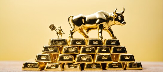 Wall Mural - Bull and gold. Stock market, business. Economic power.