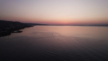 Wall Mural - Aerial view of Kocaeli, Turkey. Karamursel District. Marmara Sea sunset view. Drone shot.