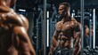 © Gefo - Bodybuilding trainer advising on pose, gym mirrors.