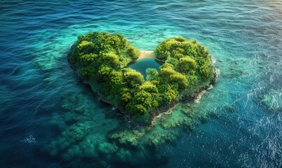 Wall Mural - Aerial view of heart shaped island in ocean