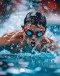 © Maksym - Man with goggles swimming leisurely in the water, enjoying recreational aquatic activity