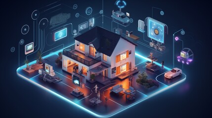 Wall Mural - Smart home with interconnected AI devices managing daily tasks