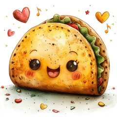 Wall Mural - valentines day kawaii taco illustration, white background