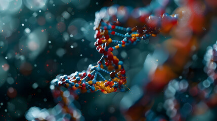 Wall Mural - 3D visualization of the structure of the human DNA helix in the field of science and biotechnology