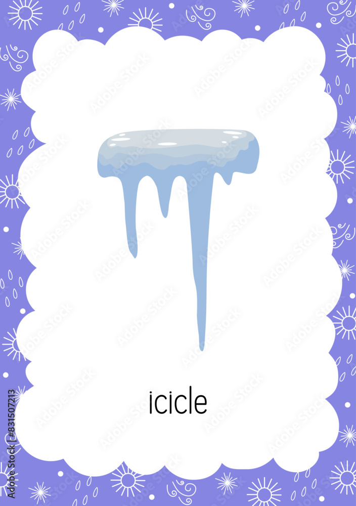 Weather flash card Icicle topical vocabulary learning printable ...