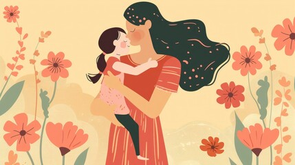 Wall Mural - Mother's Day holiday card, vector --ar 16:9 --style raw --stylize 20 Job ID: d22f5acf-245a-4e00-98f3-9f11176a3919