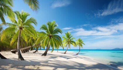 Wall Mural - palm trees ocean and blue sky on a tropical beach