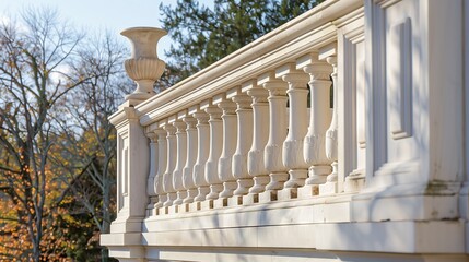 Wall Mural - The Greek Revival balustrade, with classical motifs and marble columns, enhances the estate's timeless elegance.