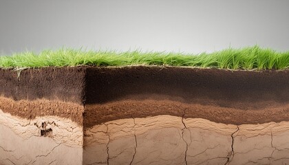 Wall Mural - underground soil layer of cross section earth erosion ground with grass on top