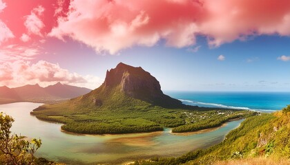 Wall Mural - mauritius island panorama with le morne brabant mount