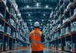 © Nicat - An engineer uses a tablet to manage inventory control and smart transportation with an intelligent warehouse management system, contributing to global logistics and industrial innovation.