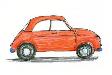 Child's drawing of a simple red car on a white background.