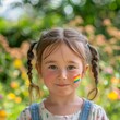 © Skyfe - Smiling Girl with Rainbow Face Paint in Garden