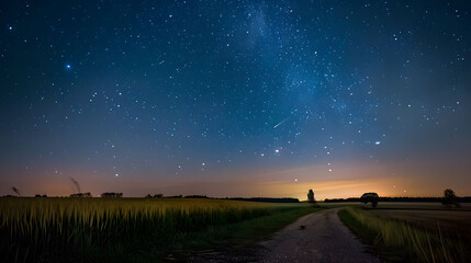 Wall Mural - A beautiful night sky with a shooting star and a lake in the background