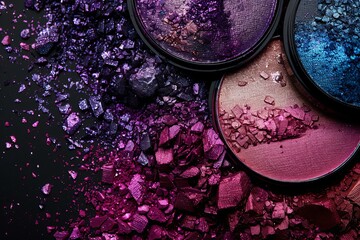 Crushed cosmetic elegance, a vibrant, multicolored eyeshadow palette with crushed powder texture, perfect for artistic makeup trends and modern beauty concepts in the cosmetic industry