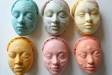 Poster - Top view of colorful face masks arranged on macarons with a spa concept