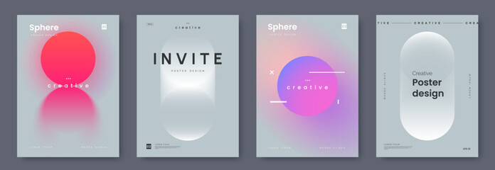 Wall Mural - minimalistic poster collection with simple design and place for text. simple round gradient shape wi
