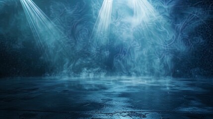 Wall Mural - dark night street, wet asphalt, neon reflection in water, smoke, smog.