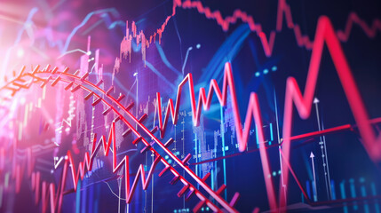Wall Mural - Stock market charts and graphs with a rollercoaster background. Instability of the stock and cryptocurrency market. Business and analysis concept.