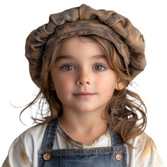 Canvas Print - A child wearing a chef's hat and apron, separated from the background, with the background removed. Concept of cooking play. Generative Ai.