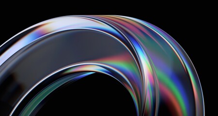 Abstract iridescent shape, dark background design, 3d render