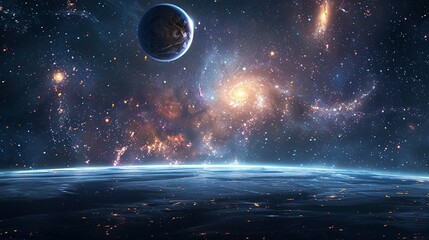 Starry Universe Panorama: Galaxies and Nebulae in Space