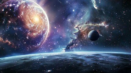 Stellar Panorama: Star-Filled Universe with Galaxies and Nebulae