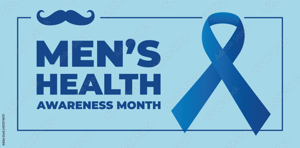 Men health awareness month poster or banner of blue ribbon. Vector no ...