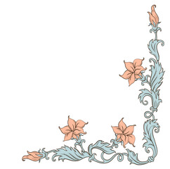 Wall Mural - Corner vintage ornament in baroque victorian style with drawn fine lines detailed foliage and flowers.