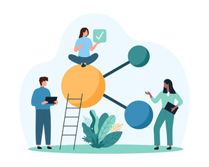 Wall Mural - hub network connection, data organization of communication structures. tiny people work with molecul