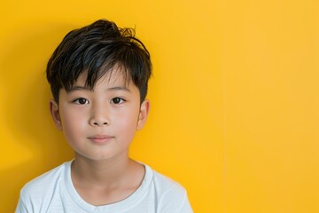 Wall Mural - image of asian boy posing on a yellow background