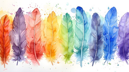 colourful rainbow watercolour feathers