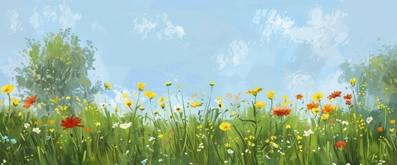 Poster - Abstract Prairie With Pixel Art Flowers, Background