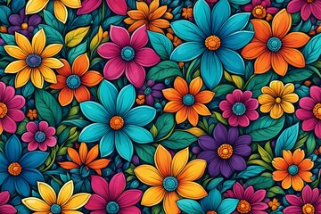 Wall Mural - A colorful flower pattern with many different colors