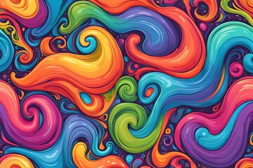 Wall Mural - A colorful, abstract painting of a rainbow with swirls and splatters of paint