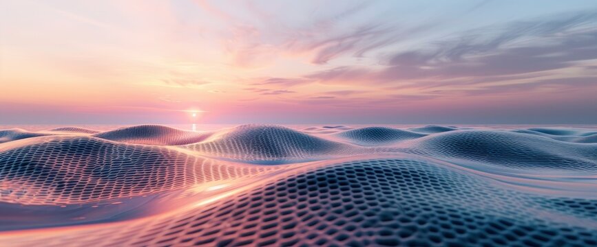 Abstract Coastal Horizon With Grid-Like, Radiant Wave Patterns, Background