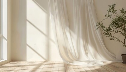 Wall Mural - soft curtain shadows on light beige wall minimalist abstract background 8