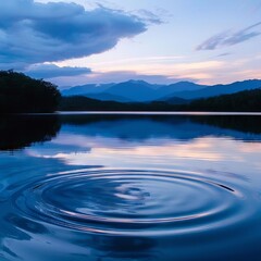 Wall Mural - tranquil twilight reflections gentle ripples on calm lake surface at dusk landscape photography
