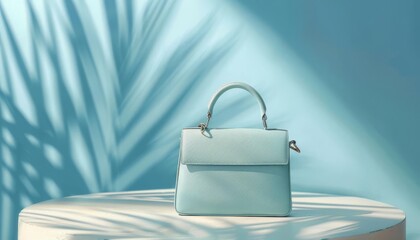 Poster - trendy smooth leather womens handbag in pastel blue studio shot 3