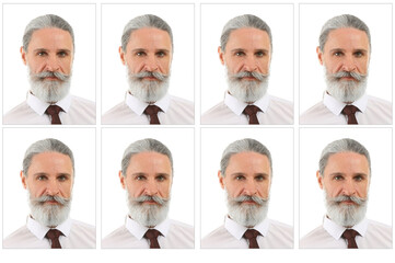 Poster - Photos of elderly man for passport on white background