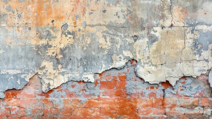 Poster - Background Texture of Old Brick Wall with Cracked Plaster