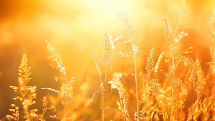Wall Mural - golden grass in sunlight with warm, serene glow