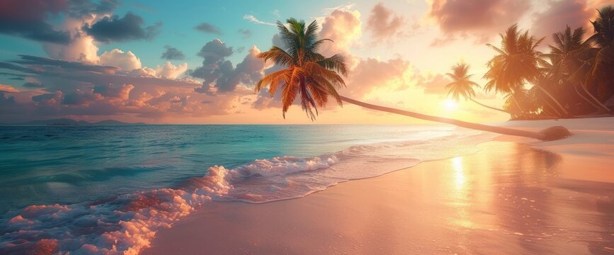 Abstract Tropical Beach With Surreal, Vibrant Colors, Background