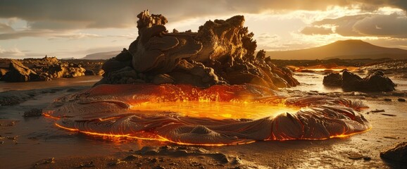 Poster - Abstract Volcanic Island With Glowing Magma Flows, Background