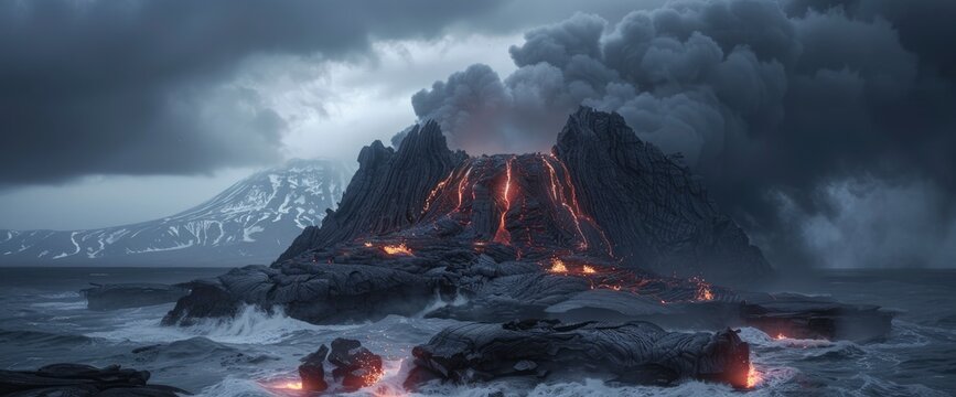 Abstract Volcanic Island With Glowing Magma Flows, Background