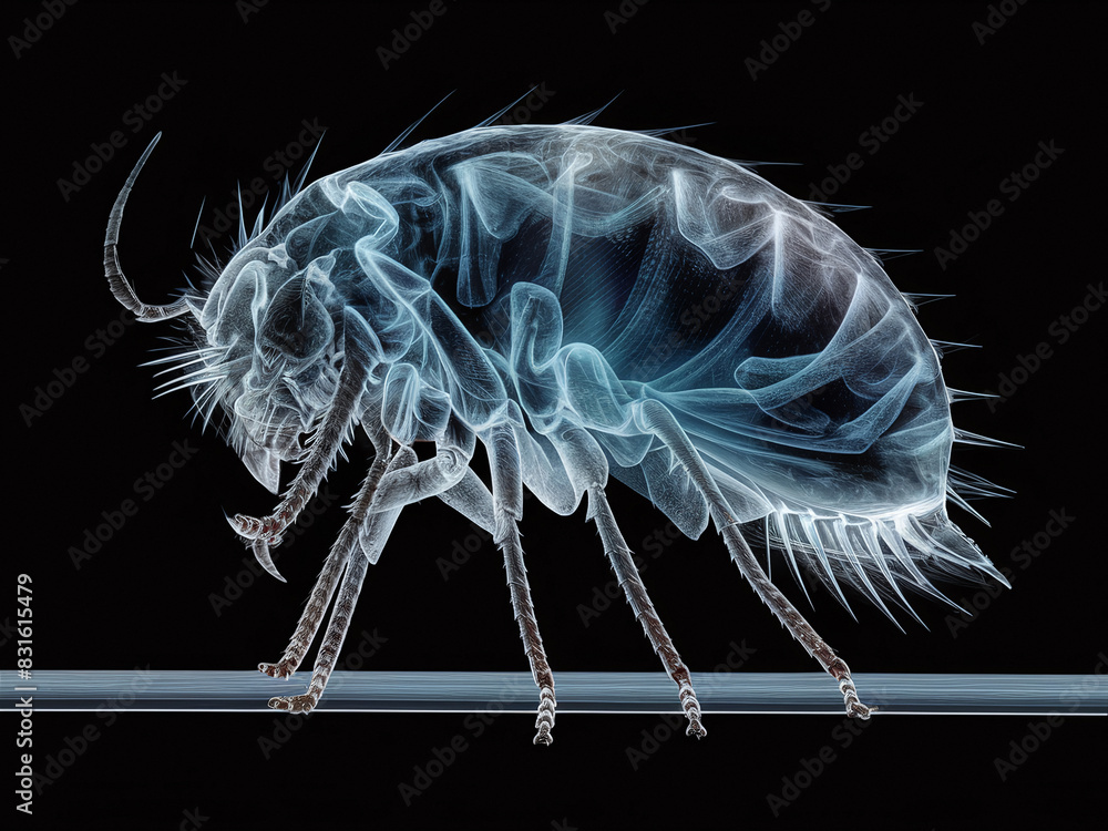 Flea X Rayed X-ray image of flea showing detailed internal structure and exoskeleton ...